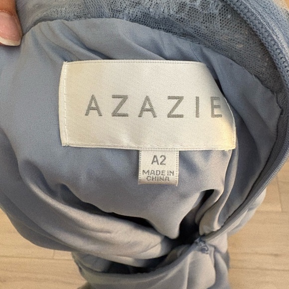 Azazie Blue Ruched Sweetheart Maxi Gown - Picture 9 of 10